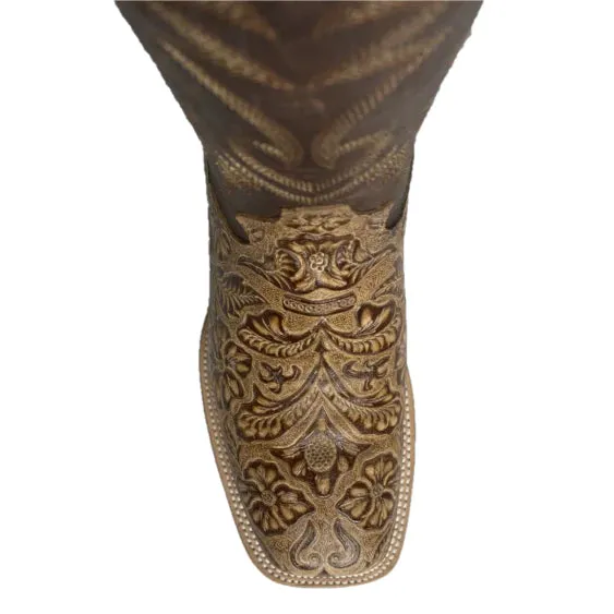 COWTOWN BROWN ORYX HAND FLORAL TOOLED BOOT Style Western Boots