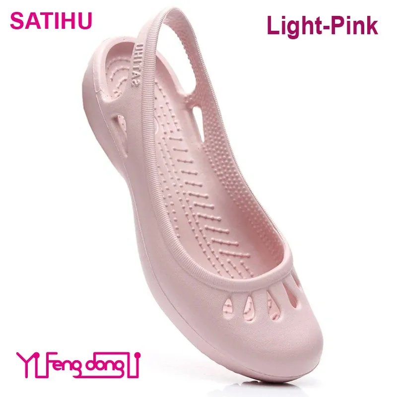 Comfortable Silver Flat Shoes Crystal Anti Slip Hole Shoes