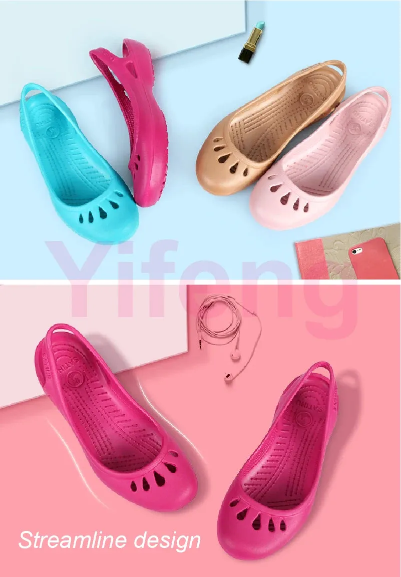 Ladies Flat Shoes Crystal Anti Slip Hole Shoes