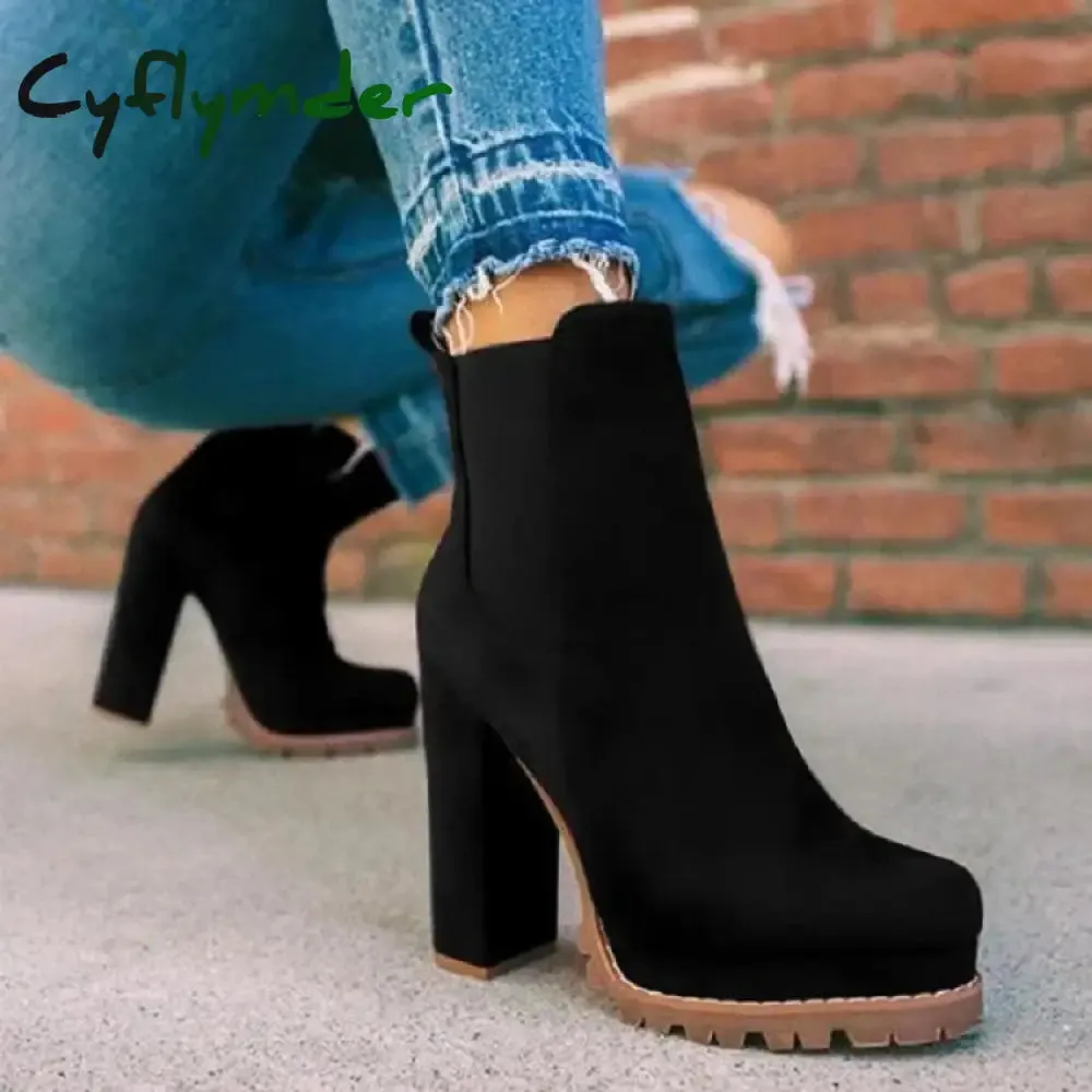 Cyflymder Women Shoes Ankle Boots Woman Sexy High Heels Pattern Chunky Heel Shoes Ladies  Female Open Toe Women's Sude Boots Cute Hiking Shoes Waterproof