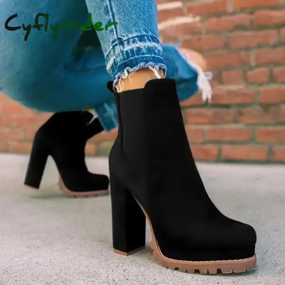 Cyflymder Women Shoes Ankle Boots Woman Sexy High Heels Pattern Chunky Heel Shoes Ladies  Female Open Toe Women's Sude Boots Waterproof Shoe Cover