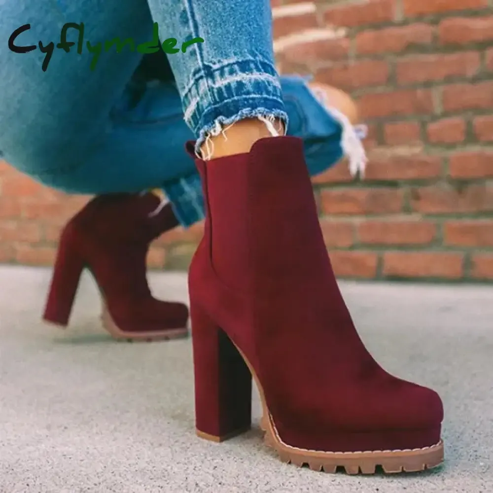 Cyflymder Women Shoes Ankle Boots Woman Sexy High Heels Pattern Chunky Heel Shoes Ladies  Female Open Toe Women's Sude Boots Slip On Work Shoes Waterproof