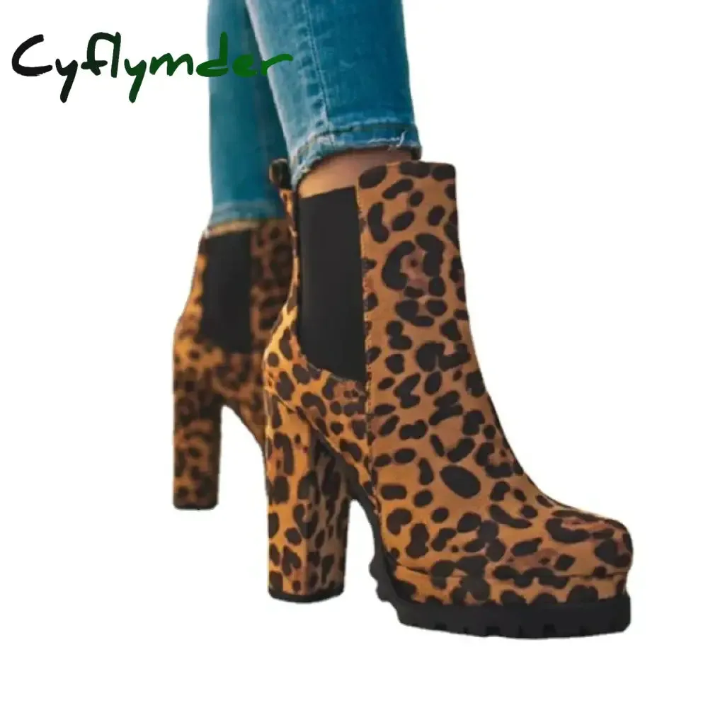 Cyflymder Women Shoes Ankle Boots Woman Sexy High Heels Pattern Chunky Heel Shoes Ladies  Female Open Toe Women's Sude Boots Memory Foam Waterproof Shoes