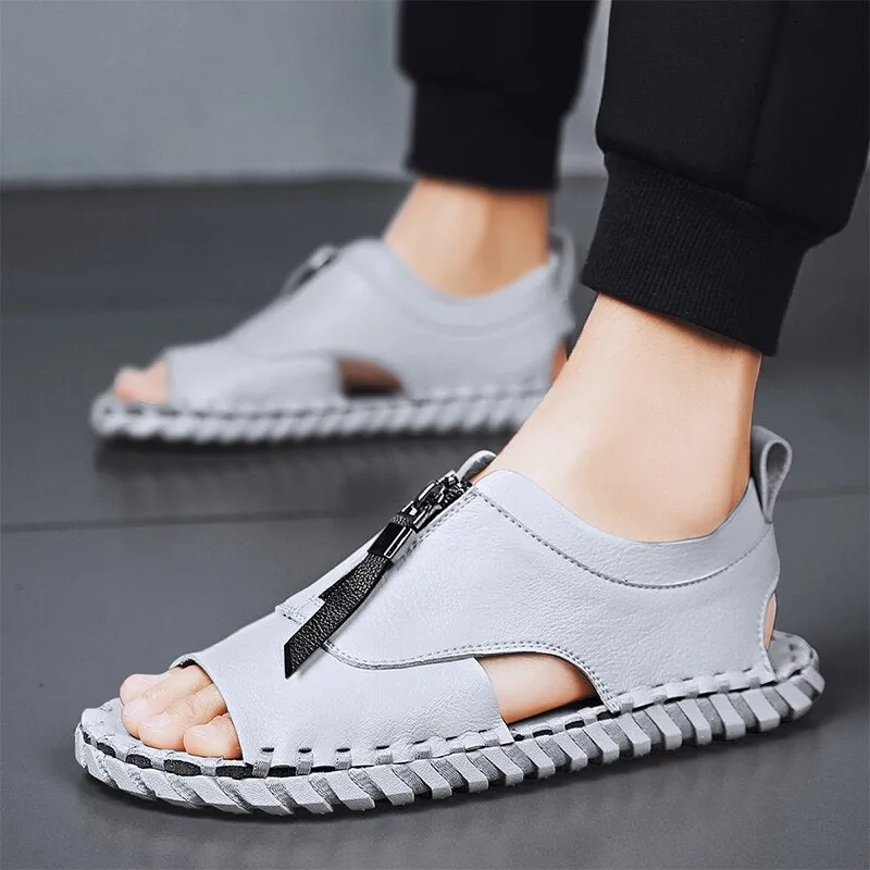 CYYTL Mens Sandals Hollow Breathable Beach Shoes Fashion Open Toe Soft Non-slip Outdoor Slippers Male Flat Walking Sandalias Dressy Slides