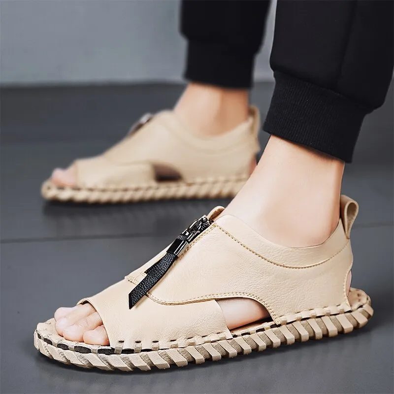 Burst Slippers CYYTL Mens Sandals Hollow Breathable Beach Shoes Fashion Open Toe Soft Non-slip Outdoor Slippers Male Flat Walking Sandalias