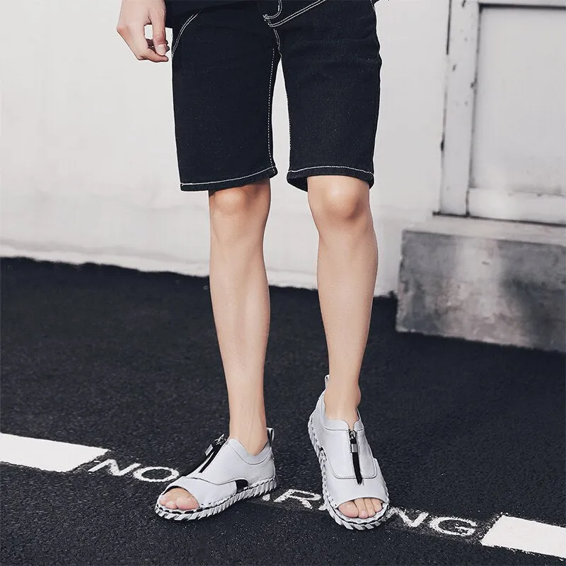 CYYTL Mens Sandals Hollow Breathable Beach Shoes Fashion Open Toe Soft Non-slip Outdoor Slippers Male Flat Walking Sandalias Archies Slides