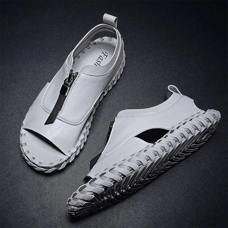 Swimming Slippers CYYTL Mens Sandals Hollow Breathable Beach Shoes Fashion Open Toe Soft Non-slip Outdoor Slippers Male Flat Walking Sandalias