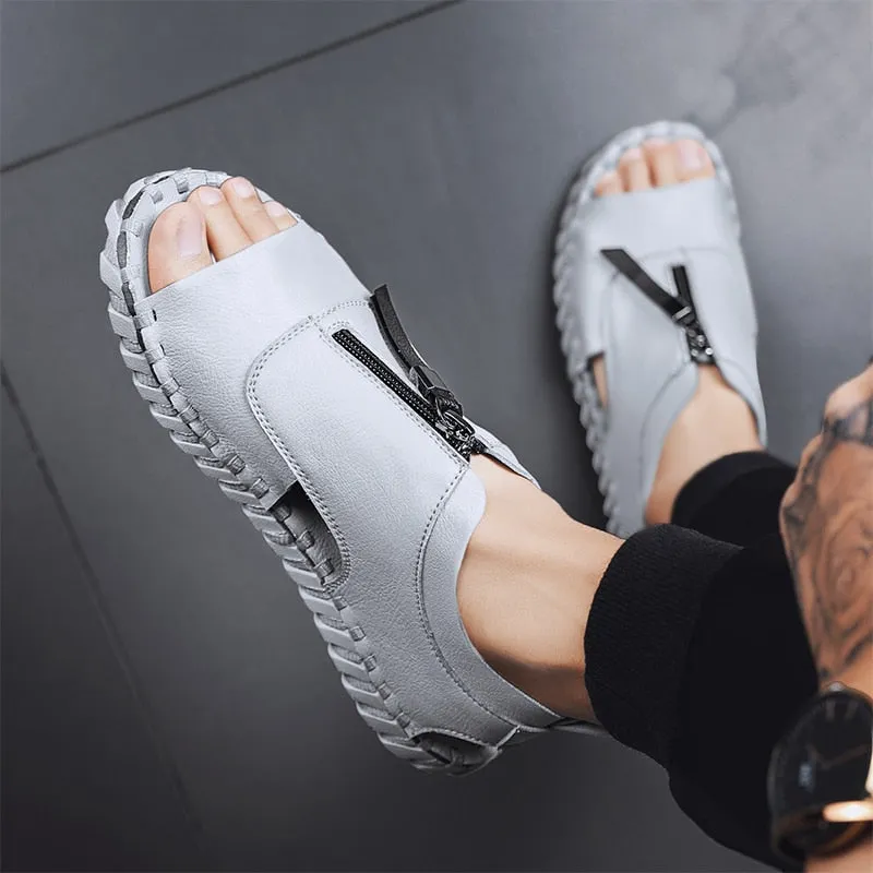 CYYTL Mens Sandals Hollow Breathable Beach Shoes Fashion Open Toe Soft Non-slip Outdoor Slippers Male Flat Walking Sandalias Inserts For Slippers