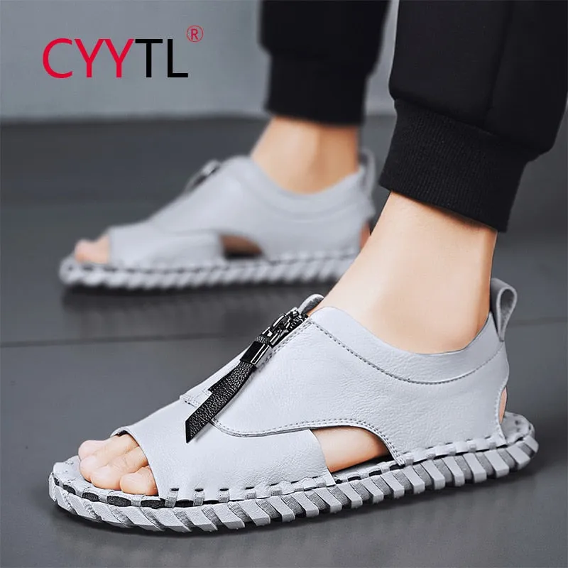 CYYTL Mens Sandals Hollow Breathable Beach Shoes Fashion Open Toe Soft Non-slip Outdoor Slippers Male Flat Walking Sandalias Dollar Tree Slippers