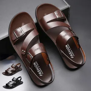 Gemma Mule Slippers Riolio Comfortable Men's Sandals Solid Color Open Toe Mens Leather Sandals New Slippers Beach for Male Leather Footwear