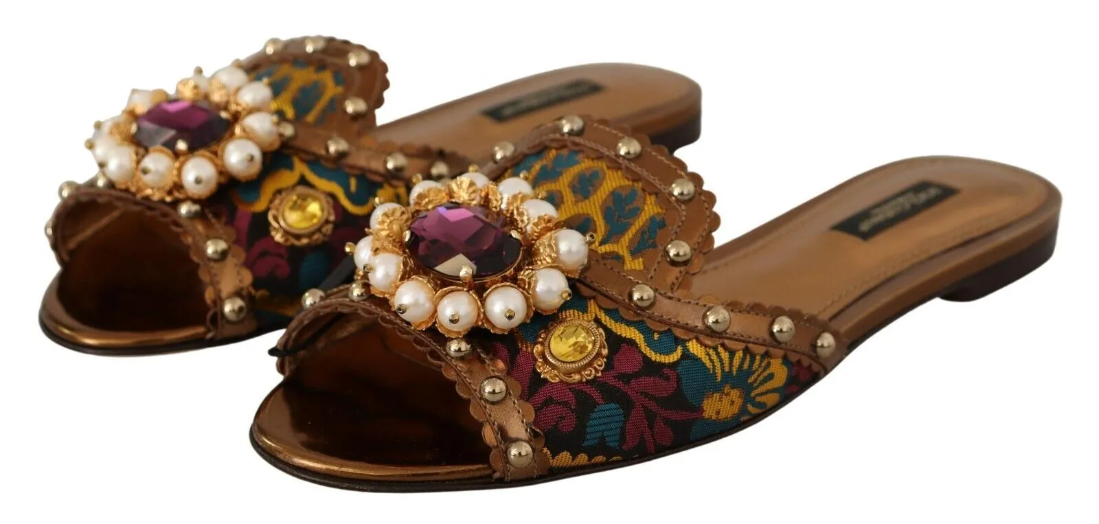 Flat Shoes At Macy's Dolce & Gabbana Chic Floral Print Flat Sandals with Faux Pearl Detail