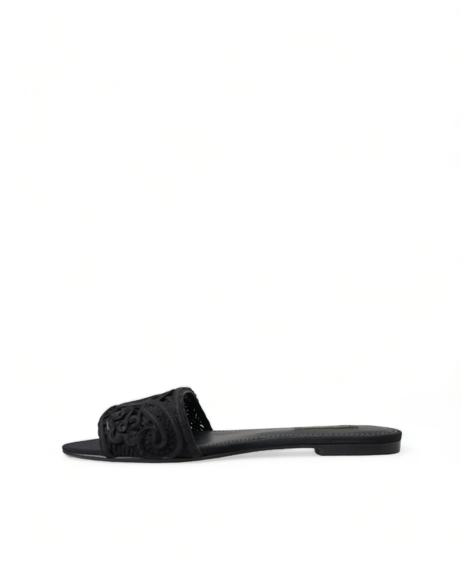 Dolce & Gabbana Elegant Black Heart Embroidery Slide Sandals Workout Flat Shoes