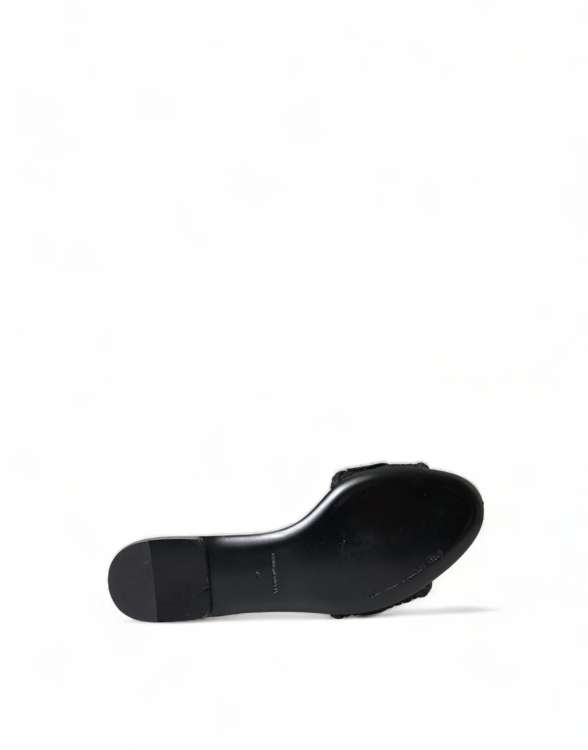 Dolce & Gabbana Elegant Black Heart Embroidery Slide Sandals Suede Flat Shoes