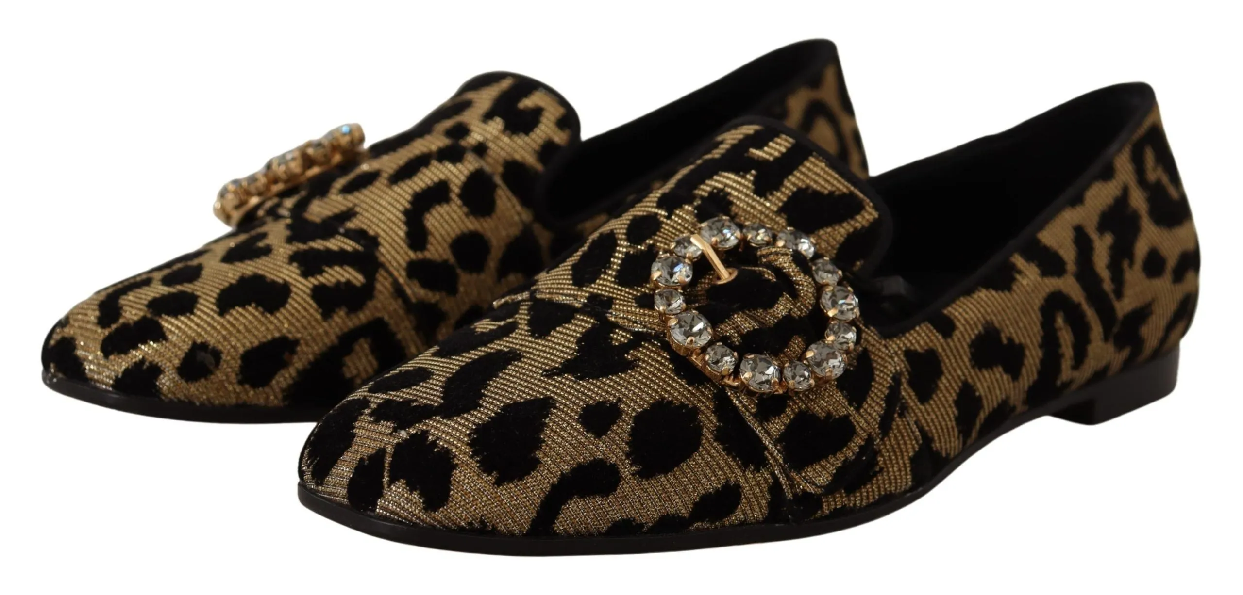 Flat Winter Shoes Dolce & Gabbana Elegant Leopard Crystal Gem Loafers