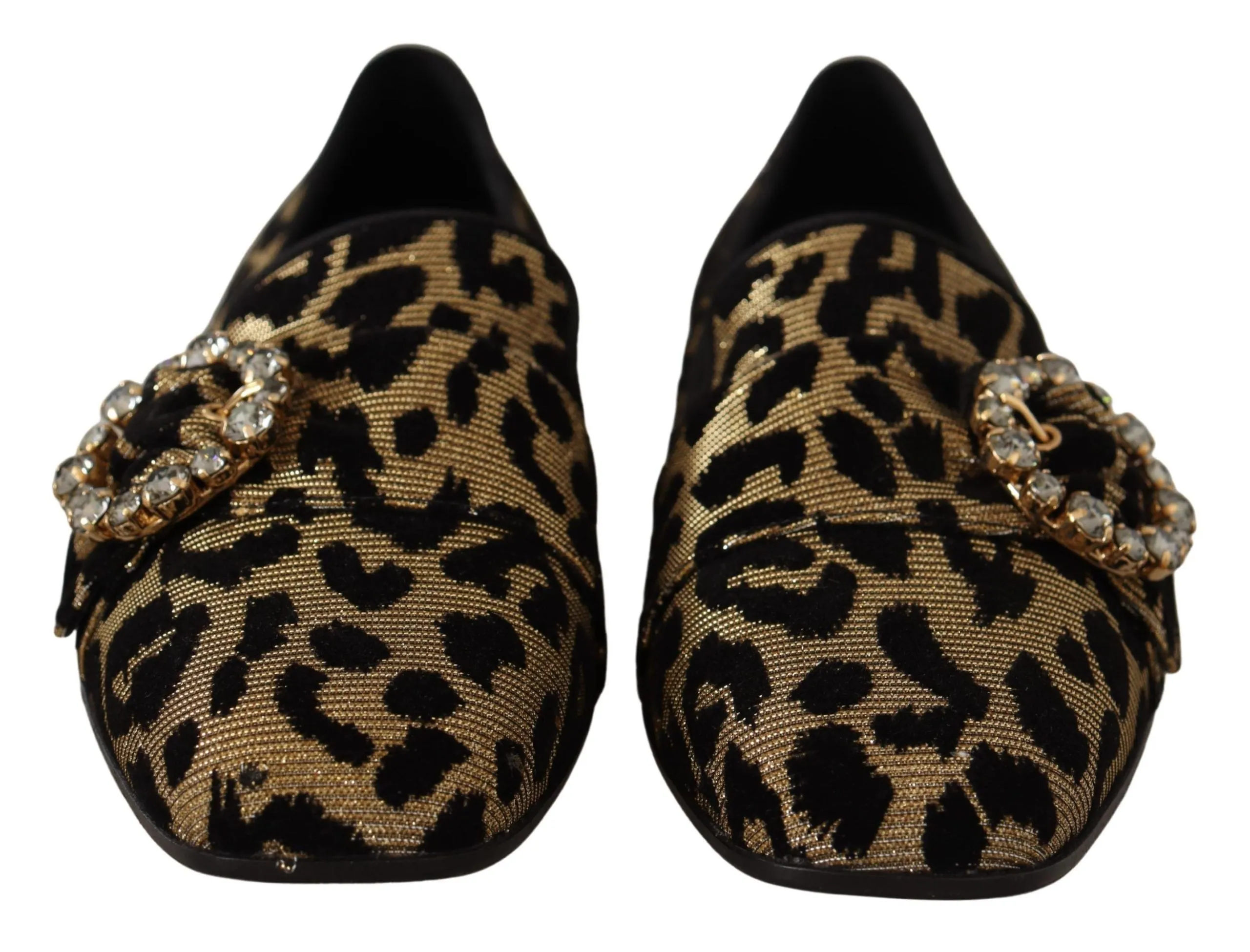 Pointy Toe Flat Shoes Dolce & Gabbana Elegant Leopard Crystal Gem Loafers