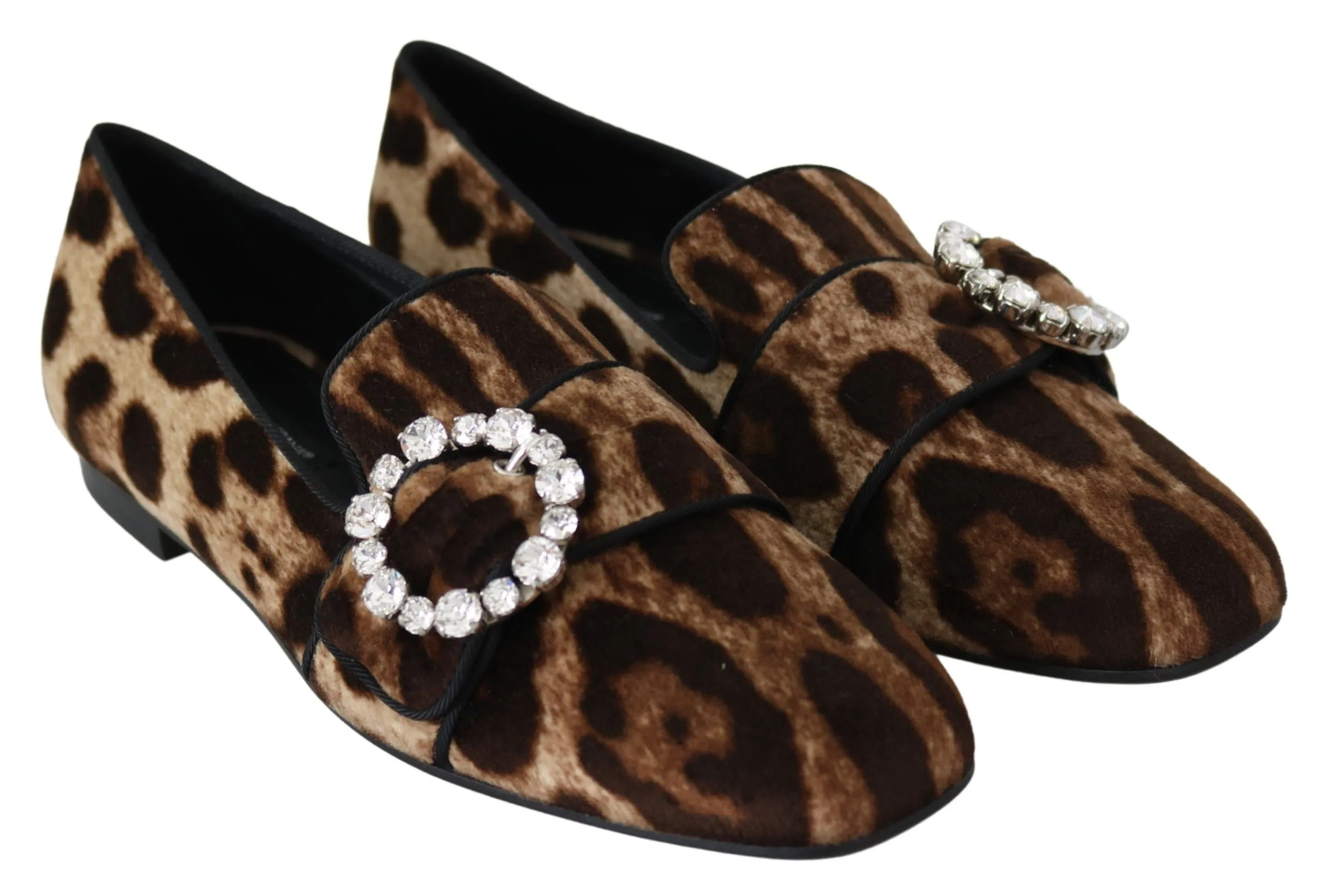 Animal Print Flat Shoes Dolce & Gabbana Leopard Print Crystal Embellished Loafers