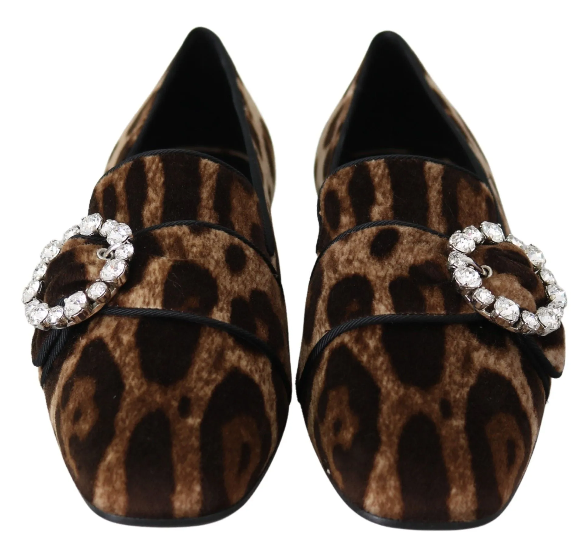 Dolce & Gabbana Leopard Print Crystal Embellished Loafers British Flat Shoes