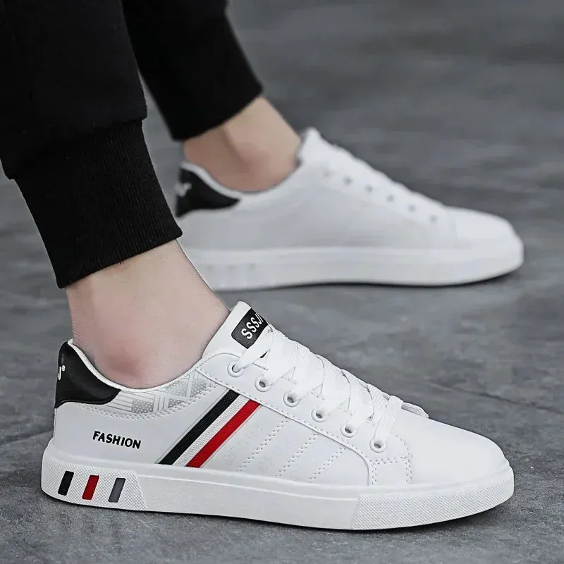 Men's Sneakers Casual Sports Shoes for Men Lightweight PU Leather Breathable Shoe Mens Flat White Tenis Shoes Zapatillas Hombre Patent Leather Flat Shoes
