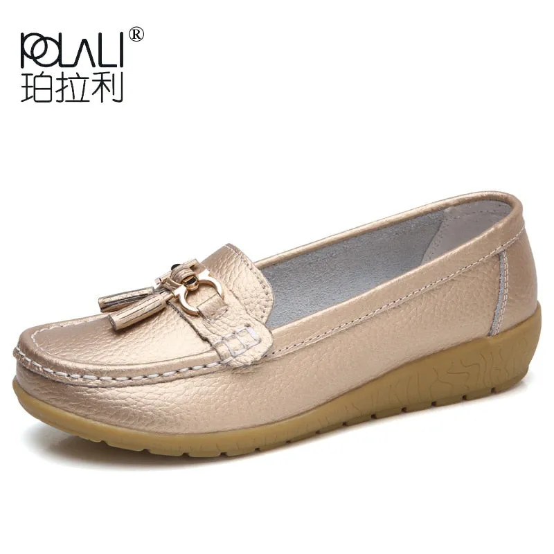 Casual Leather Loafer Shoes PHERON Ladies Deck Shoes