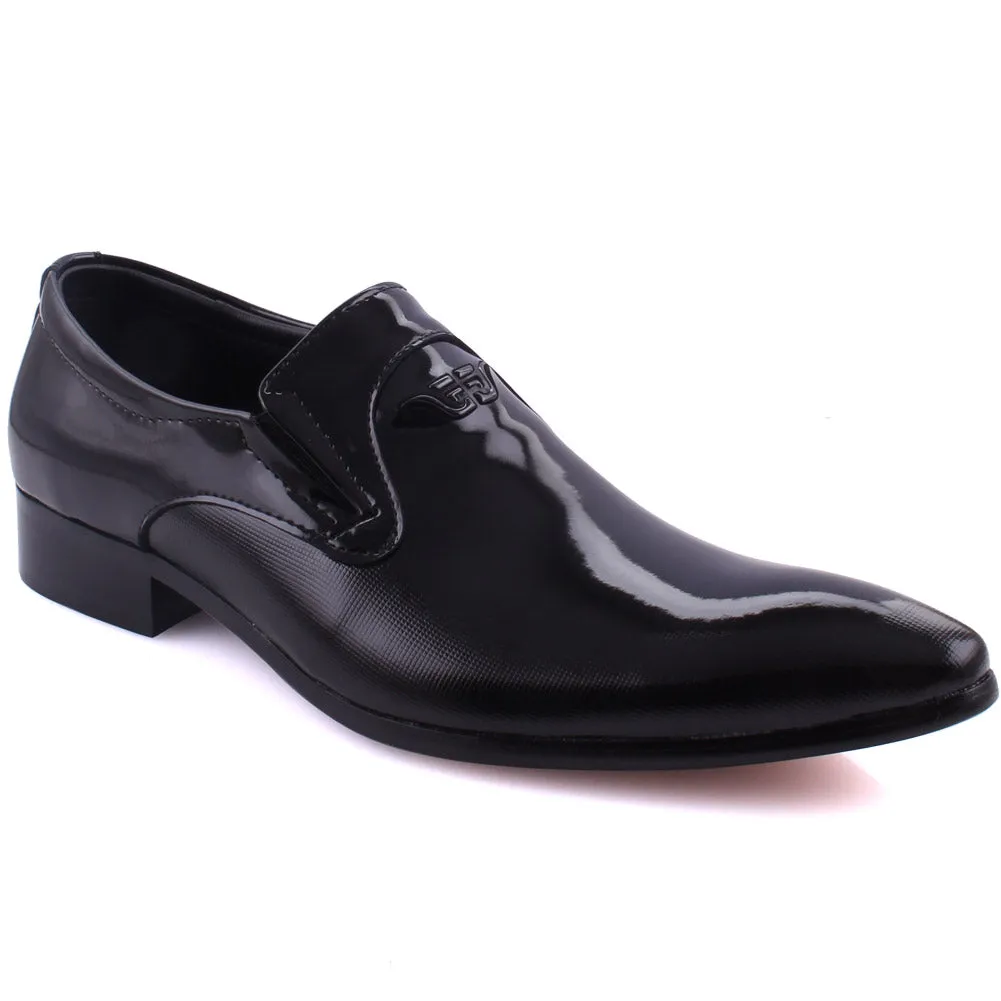 Slip On Flats Shoes Mens KOBE Plain Toe Patent Slip Ons Shoes