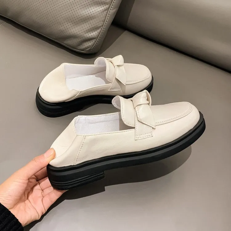 Women's Solid Color Round Toe Knot Slip on Flats Shoes Flat Shoe Trample
