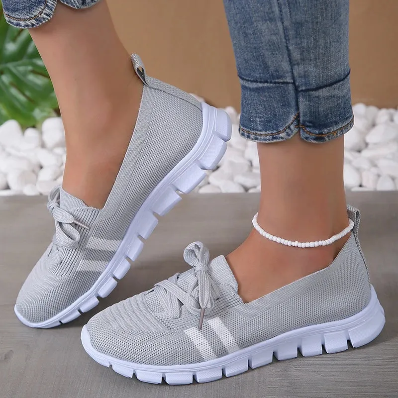 Women 2024 Knitted Striped Flats Lace Up Casual Sneakers Shoes Old Navy Casual Shoes