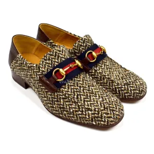 Ladies Slippers Sale Gucci - Tweed Web Stripe Horsebit Loafers