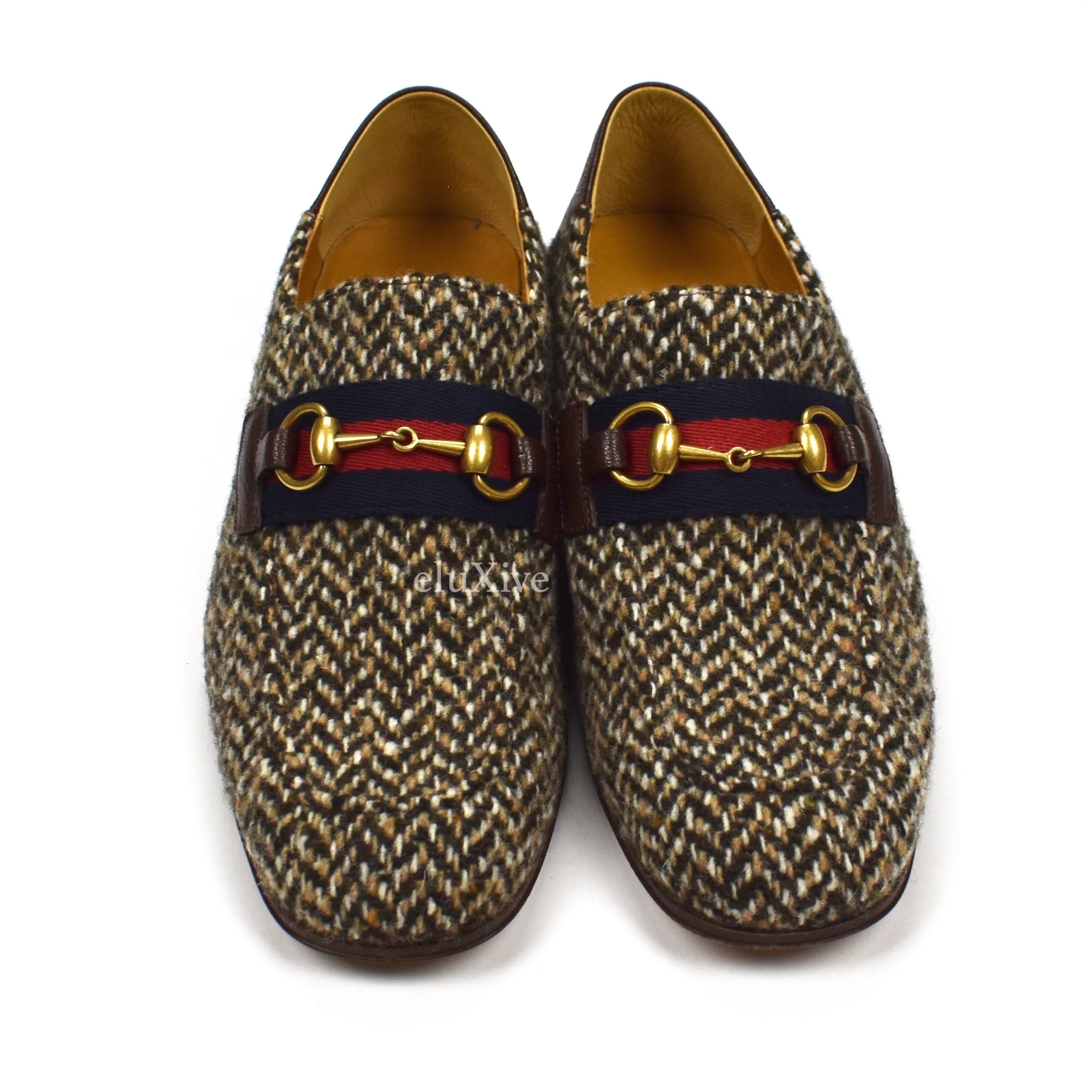 Gucci - Tweed Web Stripe Horsebit Loafers A La Mode Slippers