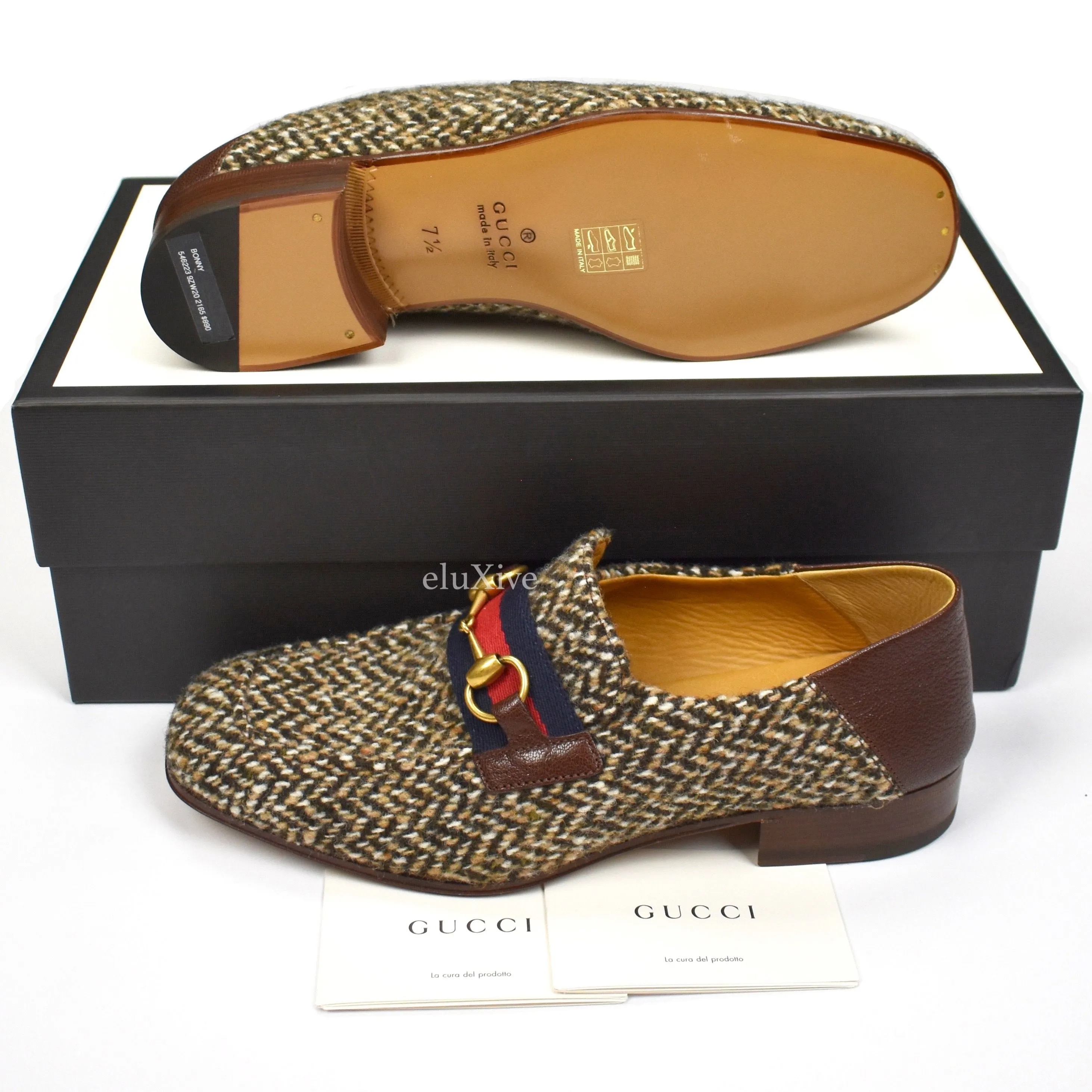 Nut In Logo Slippers Gucci - Tweed Web Stripe Horsebit Loafers