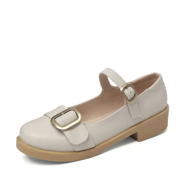 Women's Lolita Pu Leather Round Toe Buckle Straps Mary Janes Shoes Hsn Shoes Flats