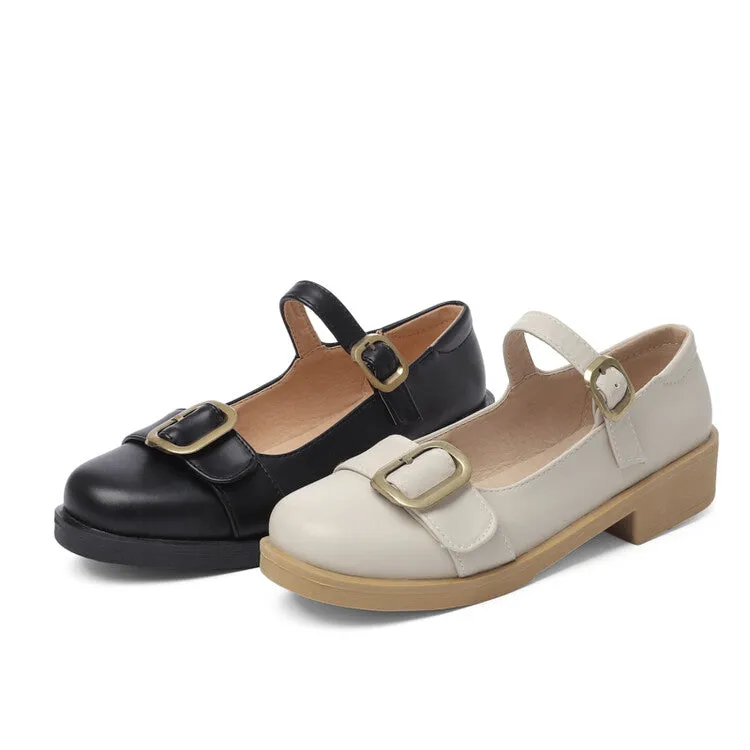 Women's Lolita Pu Leather Round Toe Buckle Straps Mary Janes Shoes Style Of Flat Shoes