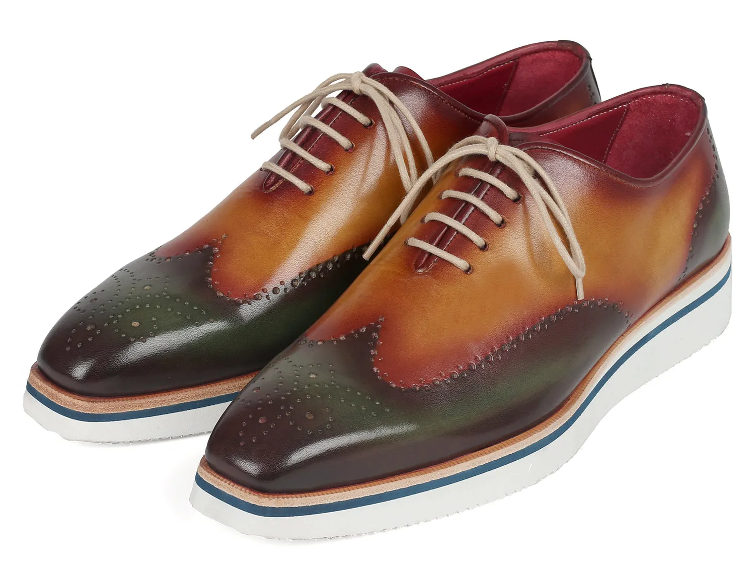Casual Shoes With Laces Paul Parkman Men's Smart Casual Wingtip Oxfords Green & Camel (ID#188-GRN-CML)