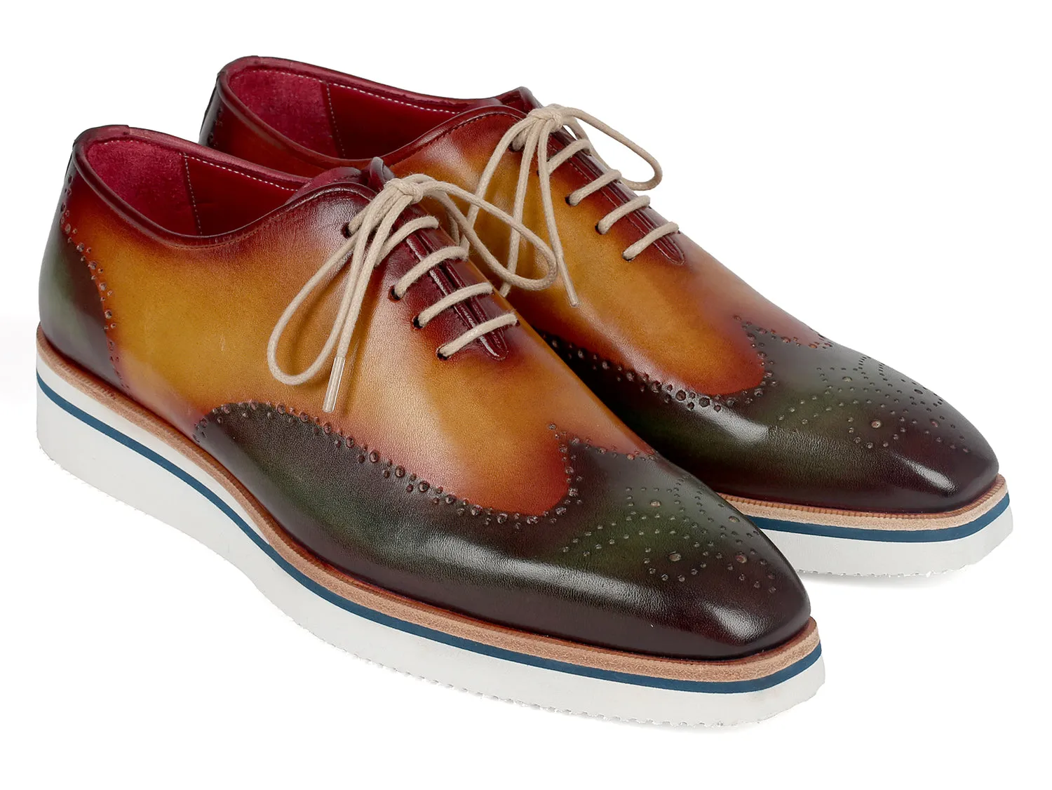 Paul Parkman Men's Smart Casual Wingtip Oxfords Green & Camel (ID#188-GRN-CML) Arcade 3.0 Casual Shoe