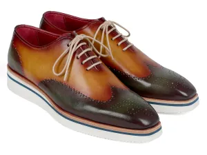 Casual Outfits With Snakeskin Shoes Paul Parkman Men's Smart Casual Wingtip Oxfords Green & Camel (ID#188-GRN-CML)