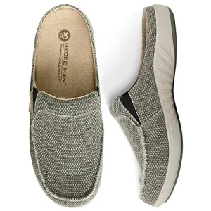 Walmart Grinch Slippers Mens Orthopedic Slippers with Arch Support, Canvas House Slipper for Men with Suede Insole and Velvet Lining, Slip on Clog House Shoes with Indoor Outdoor Anti-Skid Rubber Sole, Light Olive, 9.5