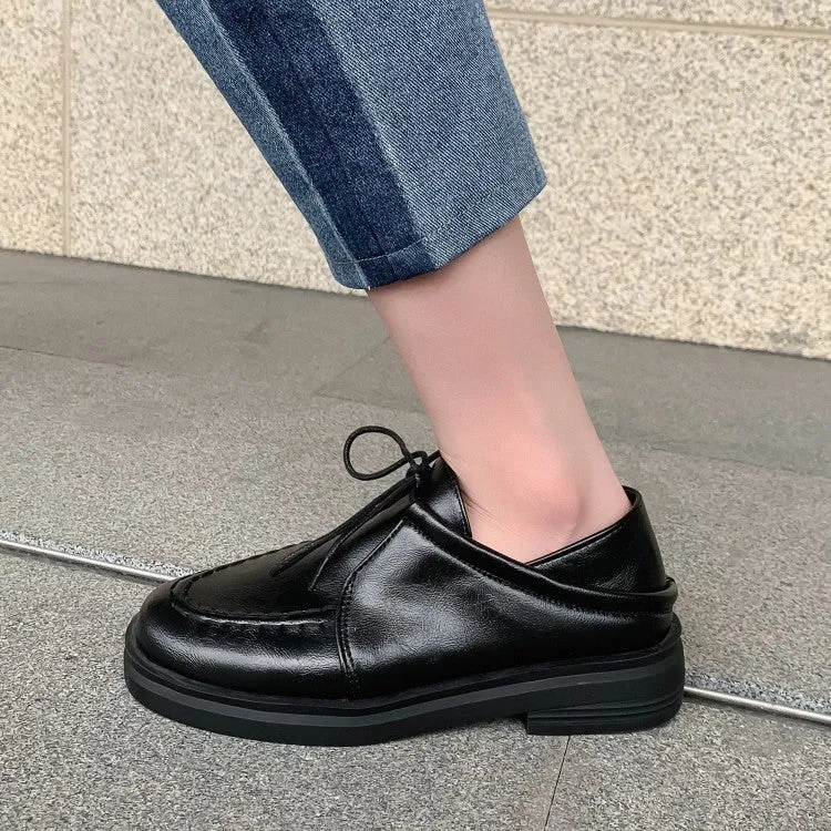 Women's Solid Color Lace Up Stitching Slip on Flats Platform Shoes Best Flat Bottom Shoes