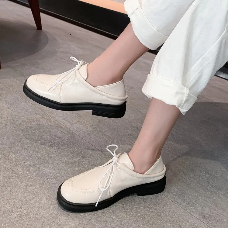 Flat Shoe Organizer Women's Solid Color Lace Up Stitching Slip on Flats Platform Shoes