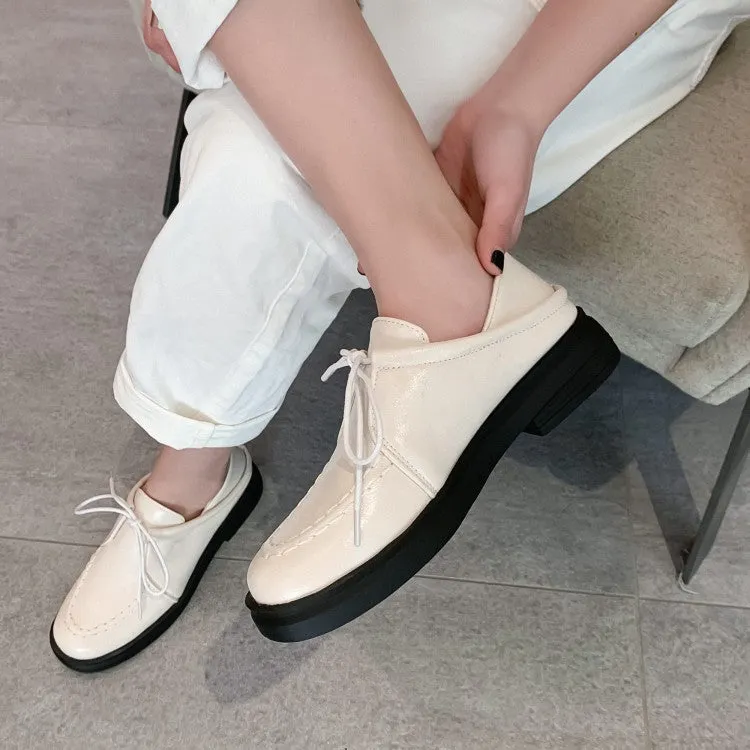 Women's Solid Color Lace Up Stitching Slip on Flats Platform Shoes Flats Shoes In Spanish