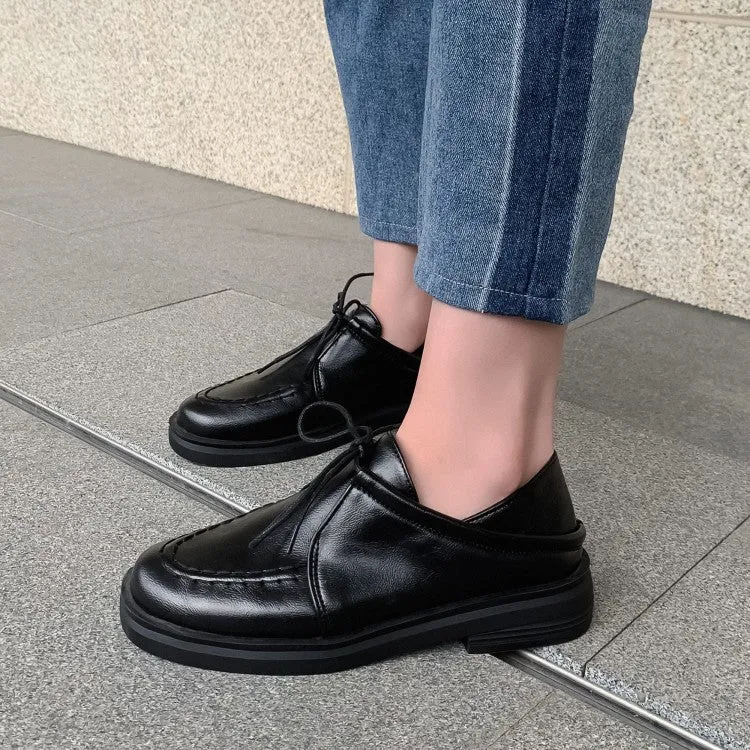 Women's Solid Color Lace Up Stitching Slip on Flats Platform Shoes Best Running Shoes For Flat Pronated Feet