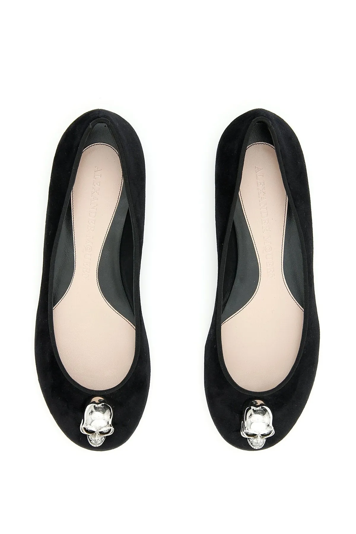 Alexander McQueen Velvet Skull Detail Ballet Flats Emerald Flats Shoes