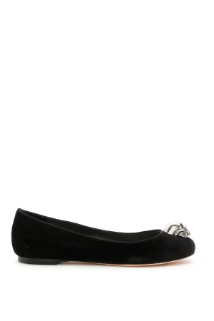 Alexander McQueen Velvet Skull Detail Ballet Flats Gym Shoes For Flat Feet