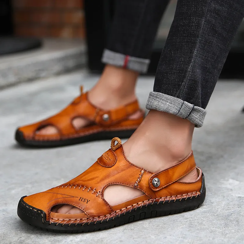 Fashion Mens Sandals Genuine Leather Summer Beach Slippers Male Non-Slip Soft Comfortable Outdoor Sh Vibi Venezia Slippers