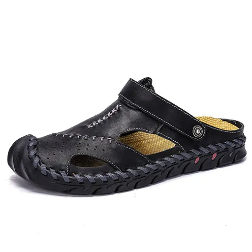 Sandals Slide Sandals Fashion Mens Sandals Genuine Leather Summer Beach Slippers Male Non-Slip Soft Comfortable Outdoor Sh