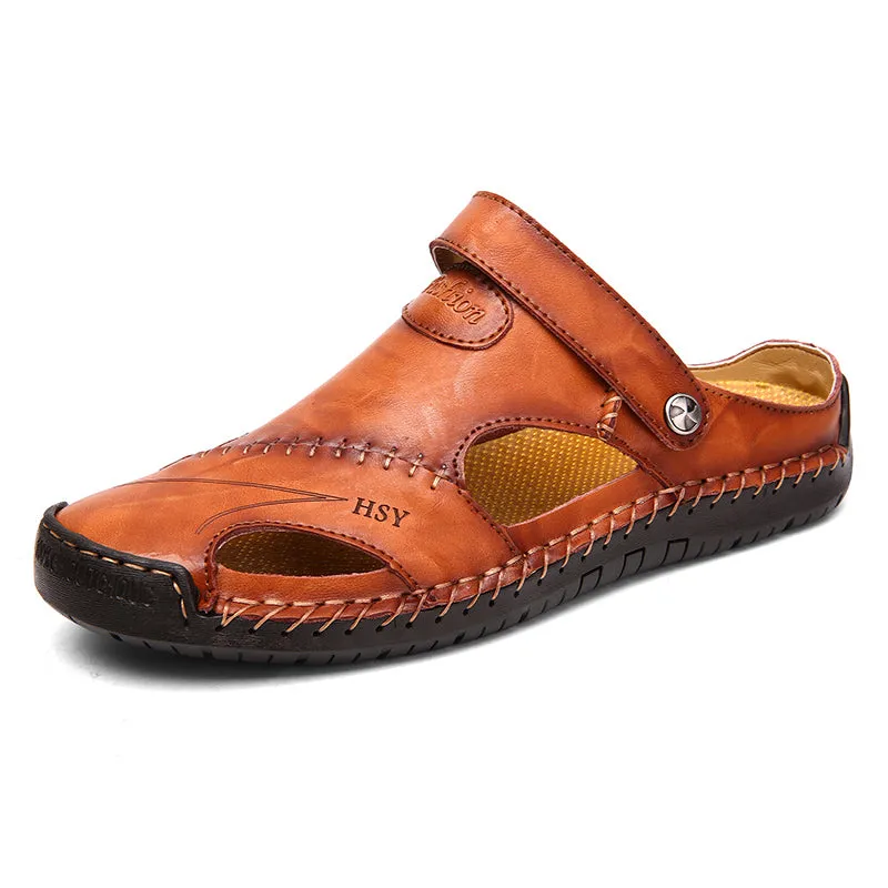 Zappos House Slippers Fashion Mens Sandals Genuine Leather Summer Beach Slippers Male Non-Slip Soft Comfortable Outdoor Sh