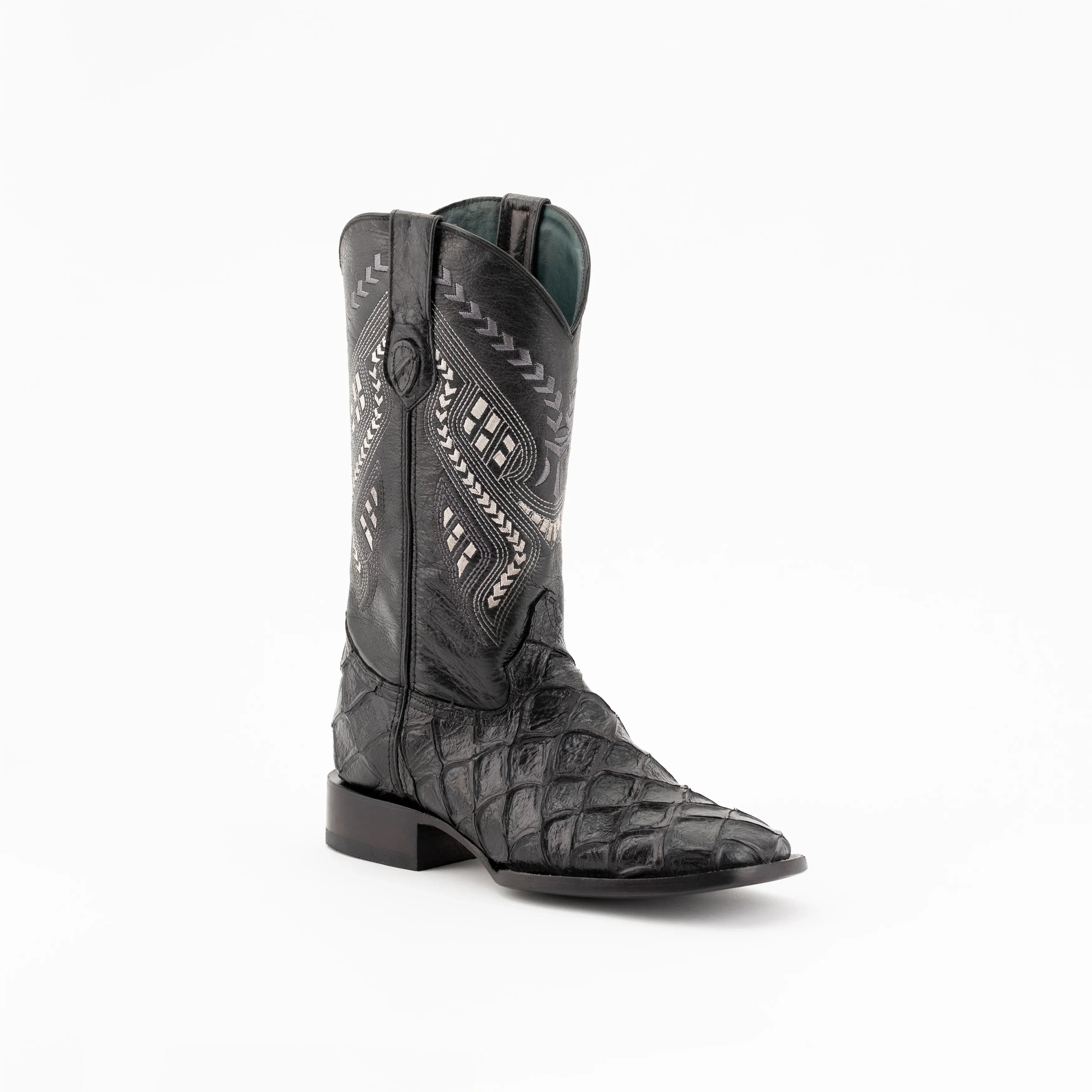 FERRINI BRONCO BLACK PIRARUCU PRINT SQUARE TOE BOOT Warm Dress Boots