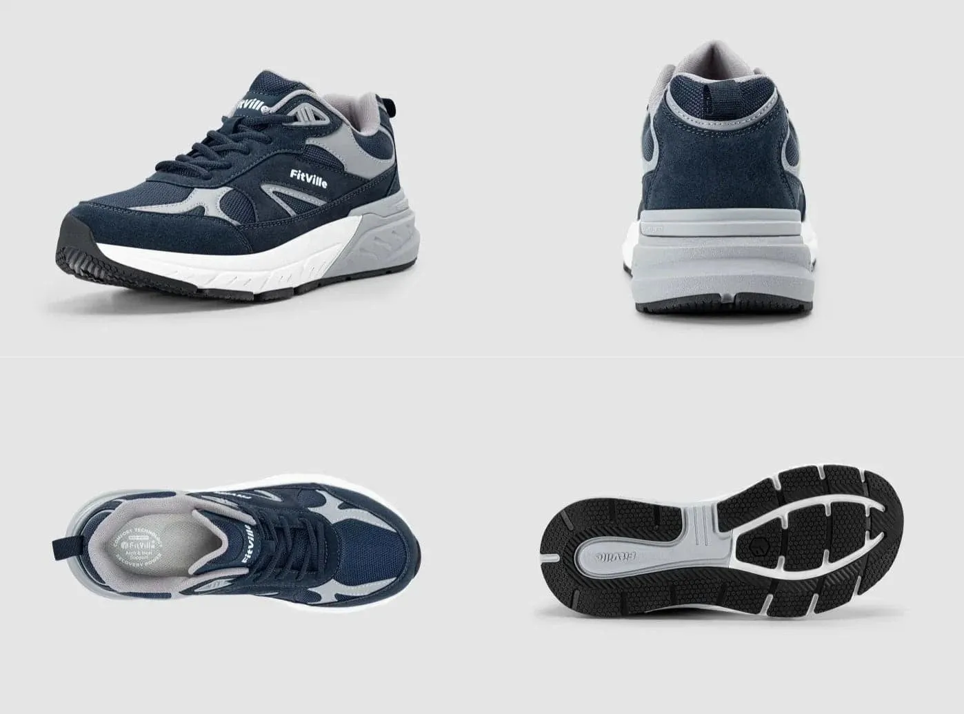 FitVille Men's Rebound Neo Walking Shoes V1 Best Marathon Running Shoes For Flat Feet