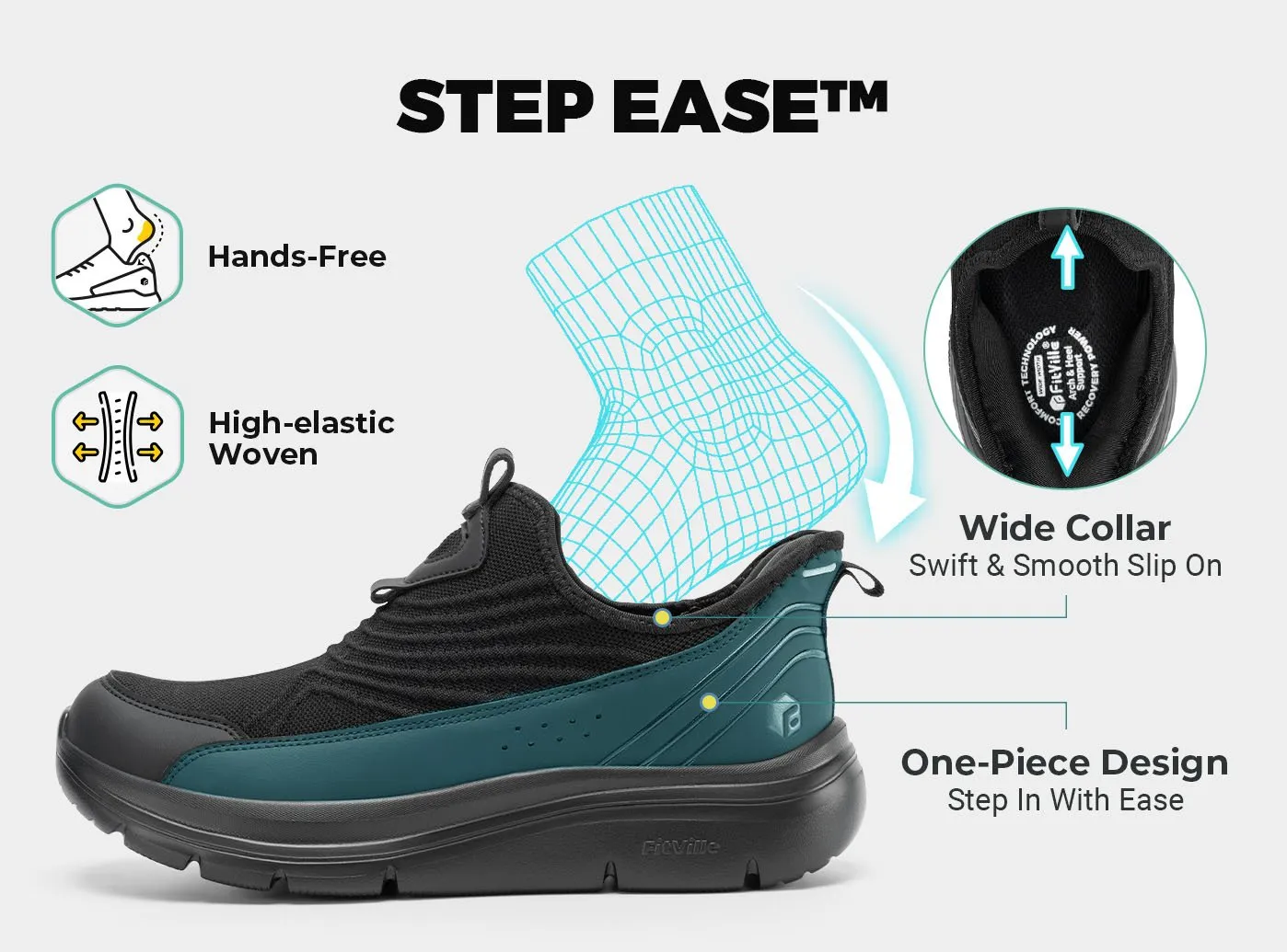 FitVille Men's Step Ease Slip-On Walking Shoes V1 Cushion Flat Shoes