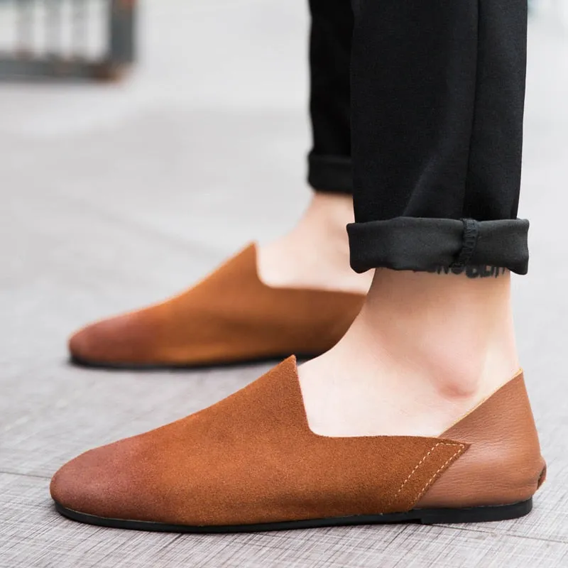 Flat Designer Minimalist Shoes for Men Boat Shoes Slip-on Leather Casual Comfortable Driving Footwear Suede Retro Men's Loafers Leather Shoes Flats