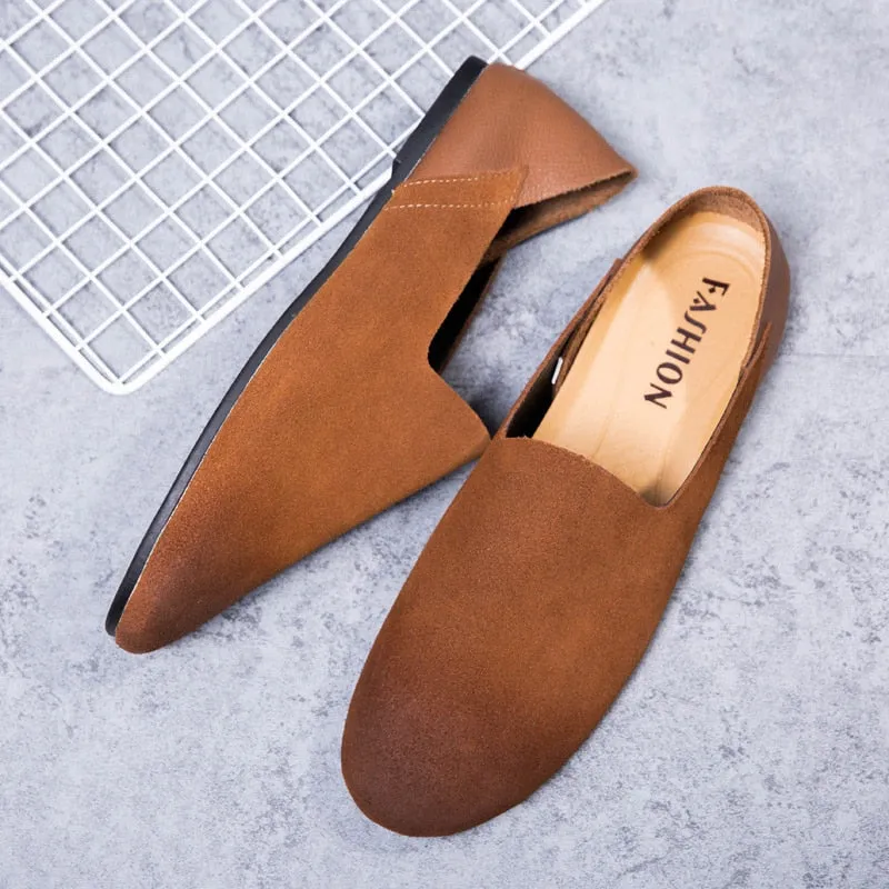 Office Shoes For Flat Feet Flat Designer Minimalist Shoes for Men Boat Shoes Slip-on Leather Casual Comfortable Driving Footwear Suede Retro Men's Loafers