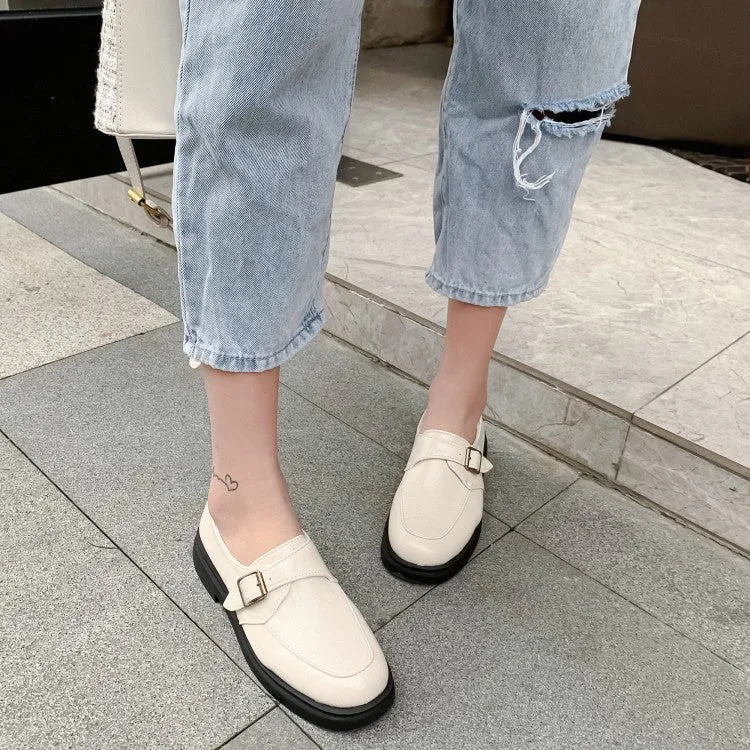 Women's Solid Color Metal Buckle Slip on Flats Shoes Best Skate Shoes For Flat Feet